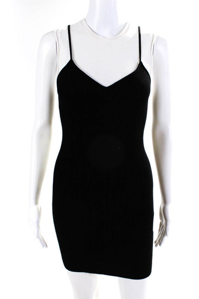ALC Women's Round Neck Sleeveless Ribbed Sweater Mini Dress Black Size XS