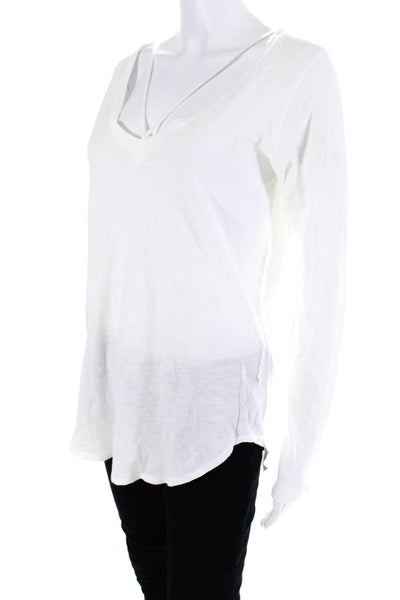 LNA Women's Long Sleeve V Neck T-Shirt White Size M