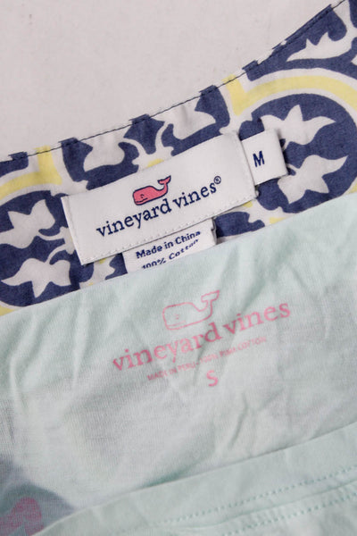 Vineyard Vines Women's Printed Tunic Crewneck Tee Blue Yellow Size S M Lot 2