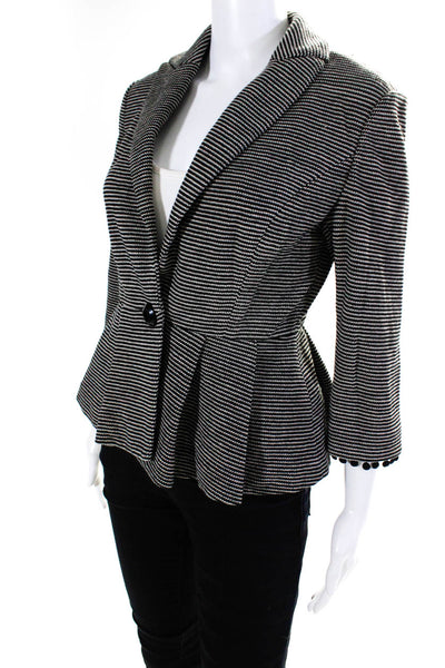 Tabitha Women's Striped One Button Ruffle Blazer Jacket Black Size S