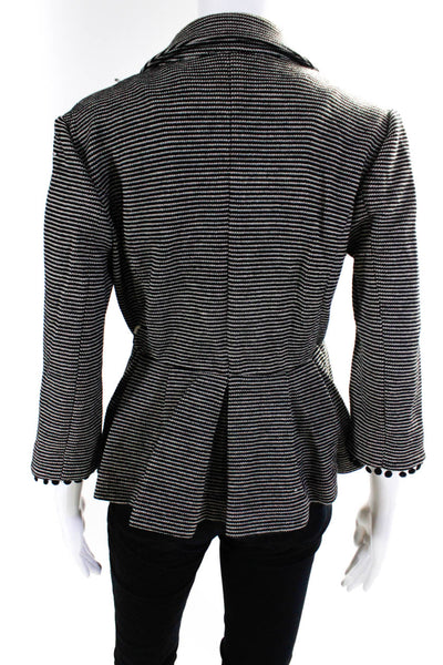 Tabitha Women's Striped One Button Ruffle Blazer Jacket Black Size S