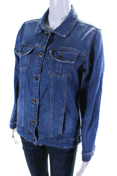 Outland Denim Womens Blue Medium Wash Collar Long Sleeve Denim Jacket Size S/P