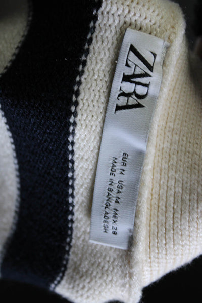 Zara Womens Button Front Oversized Striped Cardigan Sweater White Blue Medium