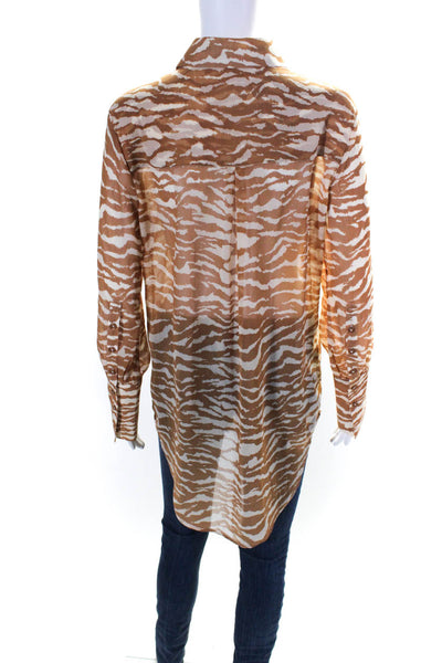 Camila Coelho Womens Button Front Collared Zebra Printed Shirt Brown Size XS