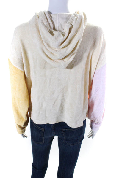 Electric & Rose Womens Tri Color V Neck Terry Hooded Shirt Yellow Pink Small