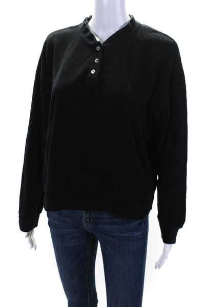 Donni Womens Long Sleeve Crew Neck Oversized Terry Henley Shirt Black Medium