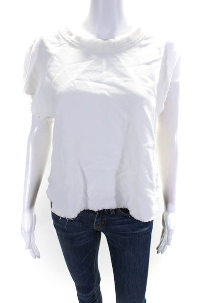 IRO Jeans Womens Short Sleeve Scoop Neck Fringe Boxy Shirt White Size FR 36