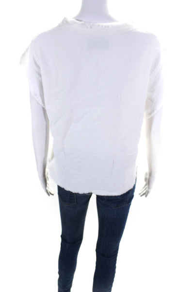IRO Jeans Womens Short Sleeve Scoop Neck Fringe Boxy Shirt White Size FR 36
