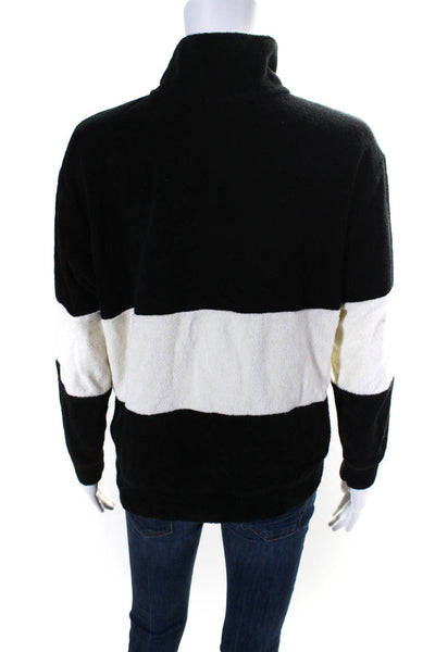 Donni Womens Quarter Zip Long Sleeve Terry Striped Sweater Black White Medium