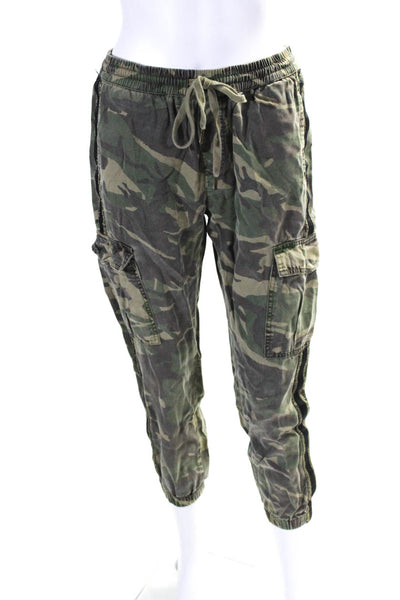 Pam & Gela Womens High Rise Drawstring Camouflage Pants Green Brown Size Small