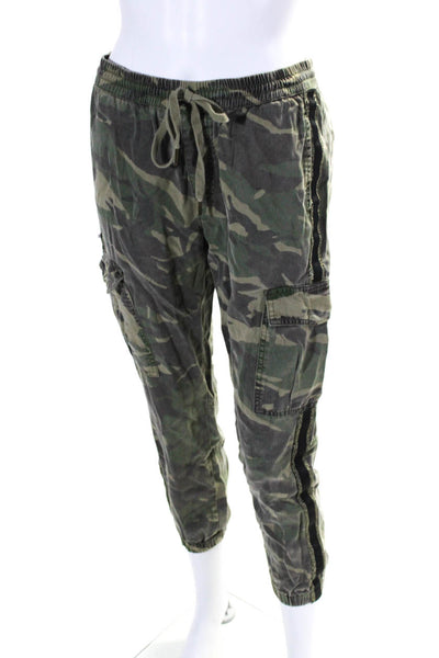 Pam & Gela Womens High Rise Drawstring Camouflage Pants Green Brown Size Small