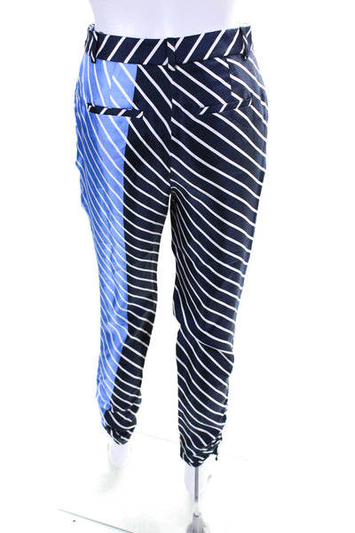 Tibi Womens High Rise Striped Tie Ankle Silk Pants Blue White Size 00