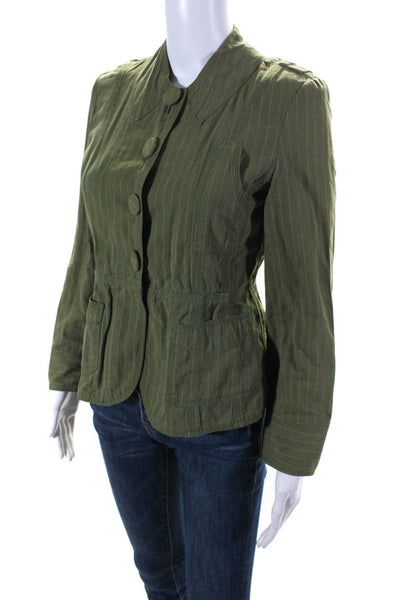 Marc Jacobs Womens Twill Striped Button Up Lightweight Jacket Coat Green Size 4