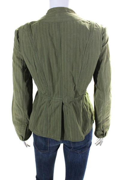 Marc Jacobs Womens Twill Striped Button Up Lightweight Jacket Coat Green Size 4