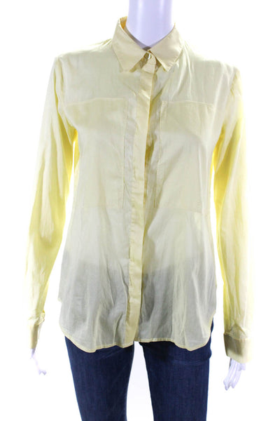 Theory Womens Cotton Collared Button Up Long Sleeve Blouse Top Yellow Size S