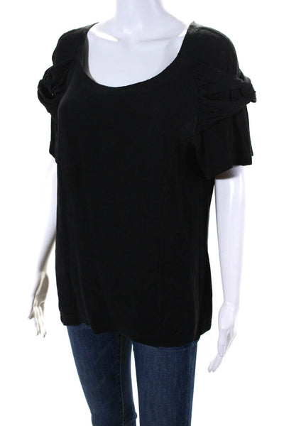 Lanvin Womens Silk Woven Round Neck Draped Short Sleeve Blouse Top Black Size 2