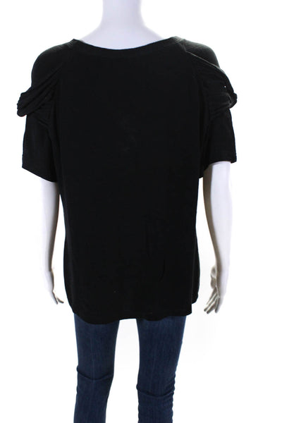 Lanvin Womens Silk Woven Round Neck Draped Short Sleeve Blouse Top Black Size 2