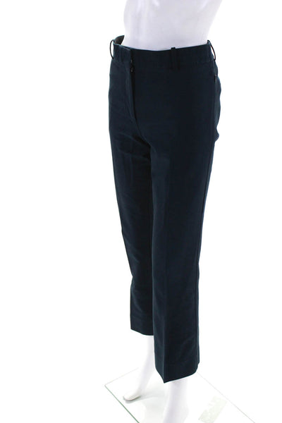 Derek Lam 10 Crosby Womens Zipper Fly Pleated Straight Pants Blue Cotton Size 8