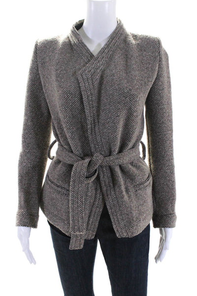 IRO Womens Long Sleeve Crew Belted Belted Knit Coat Brown Black Wool Size FR 36