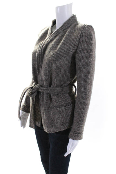 IRO Womens Long Sleeve Crew Belted Belted Knit Coat Brown Black Wool Size FR 36