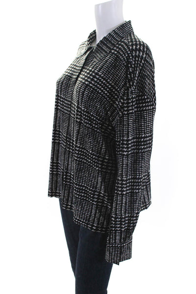 Norma Kamali Women's Abstract Print Long Sleeve Collar Blouse Black Size S