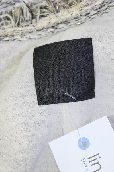 Pinko Women's 3/4 Sleeve Mid Length Open Front Jacket White Black Size 4