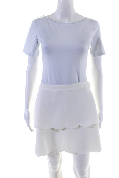 Club Monaco Womens White Scalloped Layered Mini Pencil Skirt Size 8 6 Lot 2