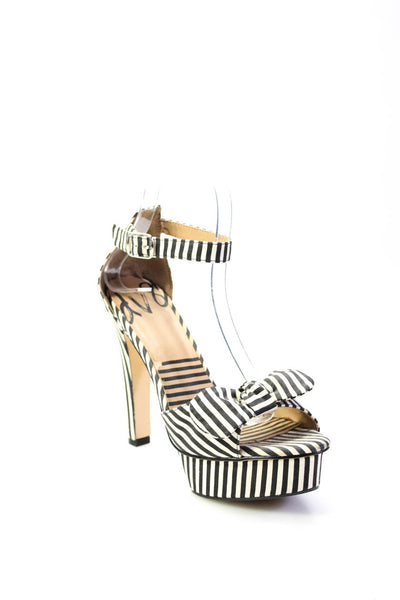 Dolce Vita DV8 Womens Striped Bow Accent Ankle Strap Heels White Black Size 8.5