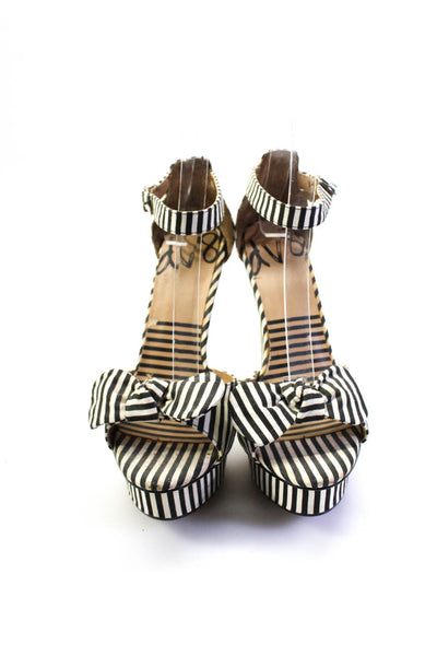 Dolce Vita DV8 Womens Striped Bow Accent Ankle Strap Heels White Black Size 8.5