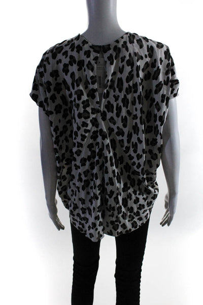 Cushnie Et Ochs Womens Short Sleeve Crew Neck Leopard Silk Top White Brown 2