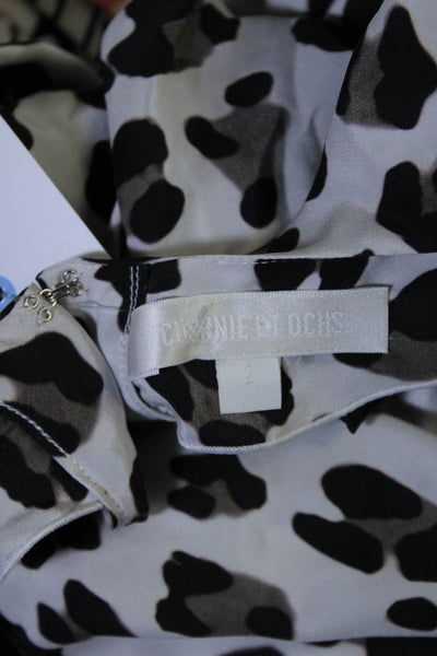 Cushnie Et Ochs Womens Short Sleeve Crew Neck Leopard Silk Top White Brown 2