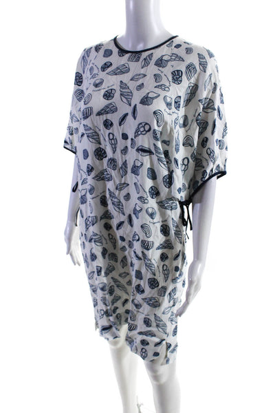 Purificacion Garcia Womens White Sea Shell Print Crew Neck Shirt Dress Size 38