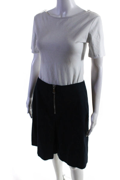 Adolfo Dominguez Womens Navy Front Zip Pleated Lined A-Line Skirt Size 38