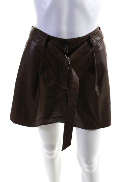 Rebecca Taylor Womens Brown Vegan Leather Belted High Waisted Shorts Size 6