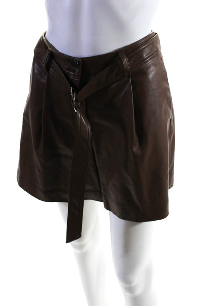 Rebecca Taylor Womens Brown Vegan Leather Belted High Waisted Shorts Size 6