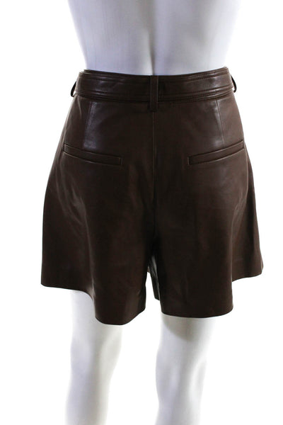 Rebecca Taylor Womens Brown Vegan Leather Belted High Waisted Shorts Size 6