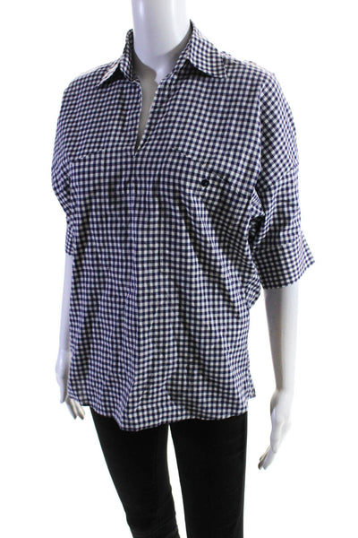 Adolfo Dominguez Womens Purple Checker Collar Long Sleeve Blouse Top Size 38