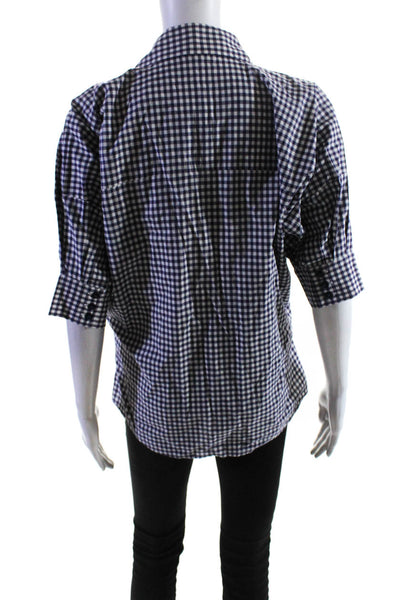 Adolfo Dominguez Womens Purple Checker Collar Long Sleeve Blouse Top Size 38