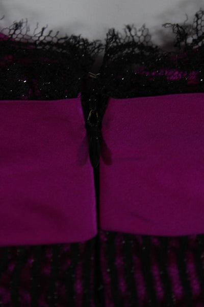 Rafael Cennamo Womens Back Zip Lace Striped Bow Cocktail Dress Pink Black Size 0