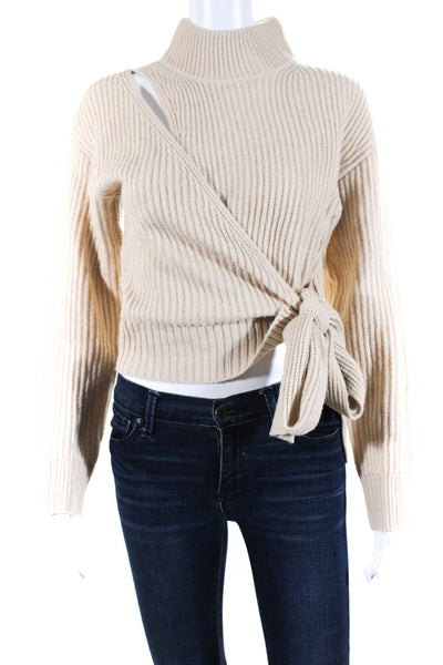 ASTR Women's Mock Neck Cutout Long Sleeve Wrap Sweater Beige Size S