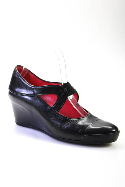 Pos Ole Rouge Women's Round Toe Slip-On Wedge Heels Work Shoes Black Size 7