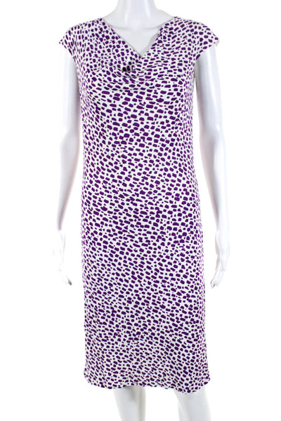 Balenciaga Womens Jersey Knit Cap Sleeve Shift Dress White Purple Size 38