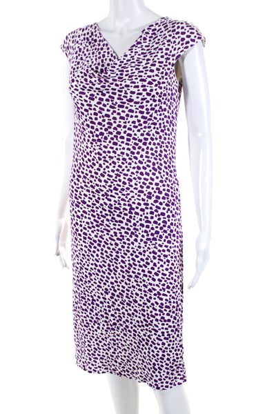 Balenciaga Womens Jersey Knit Cap Sleeve Shift Dress White Purple Size 38