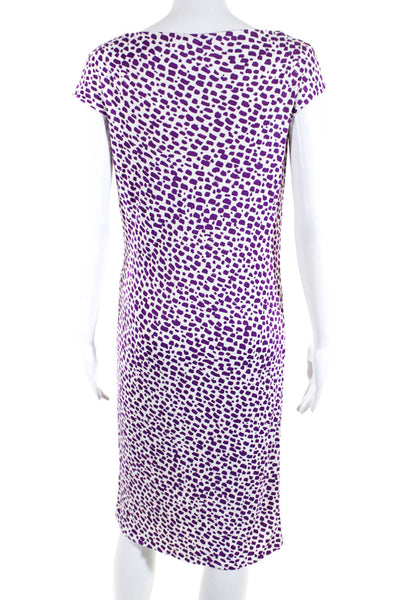 Balenciaga Womens Jersey Knit Cap Sleeve Shift Dress White Purple Size 38