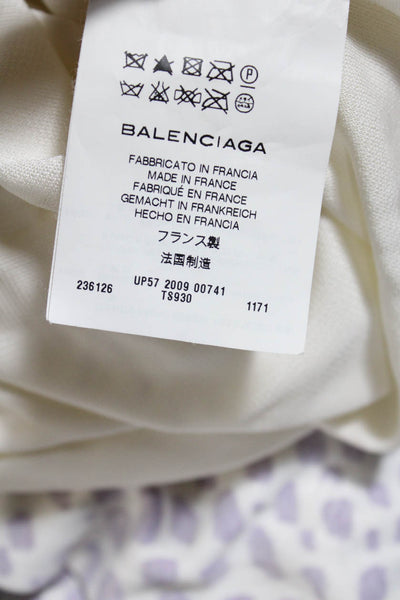 Balenciaga Womens Jersey Knit Cap Sleeve Shift Dress White Purple Size 38