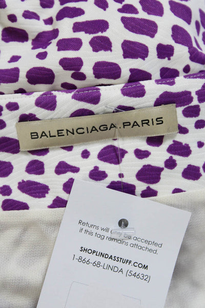 Balenciaga Womens Jersey Knit Cap Sleeve Shift Dress White Purple Size 38