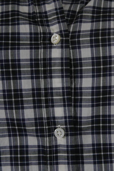 Tomas Maier Womens Cotton Plaid Collared Button Up Shirt Dress Blue Size 40
