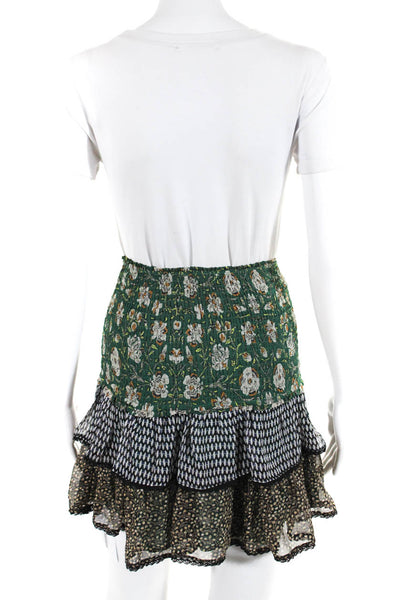 Allison Womens Floral Print A Line Tiered Mini Skirt Green Size Extra Small