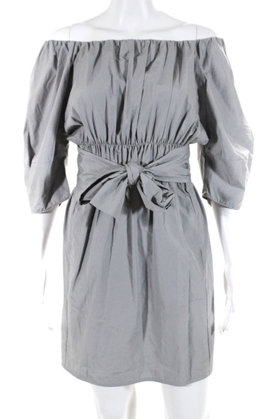 Tela Womens 3/4 Sleeves Belted A Line Dress Gray Cotton Size Extra Small