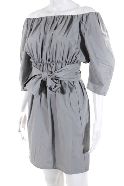 Tela Womens 3/4 Sleeves Belted A Line Dress Gray Cotton Size Extra Small